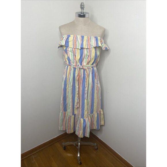 Draper James Rainbow Striped Maxi Dress L Ruffle Tie Waist Off The Shoulder - Picture 5 of 10